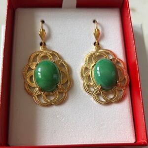 Alzerina Elegant Gold and Green dangle Earrings